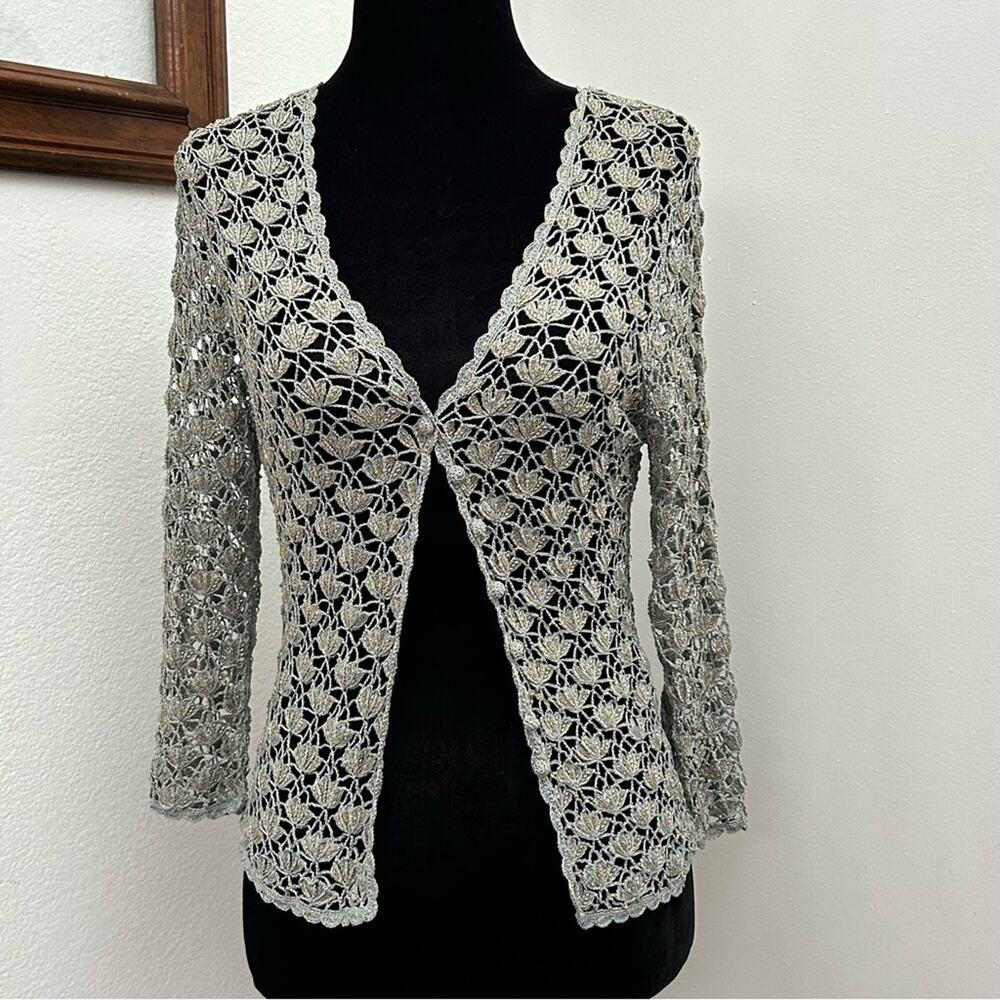 Carmen Marc Valvo Fairycore Crocheted Beaded Whimsigoth Cardigan, Size XS/Small